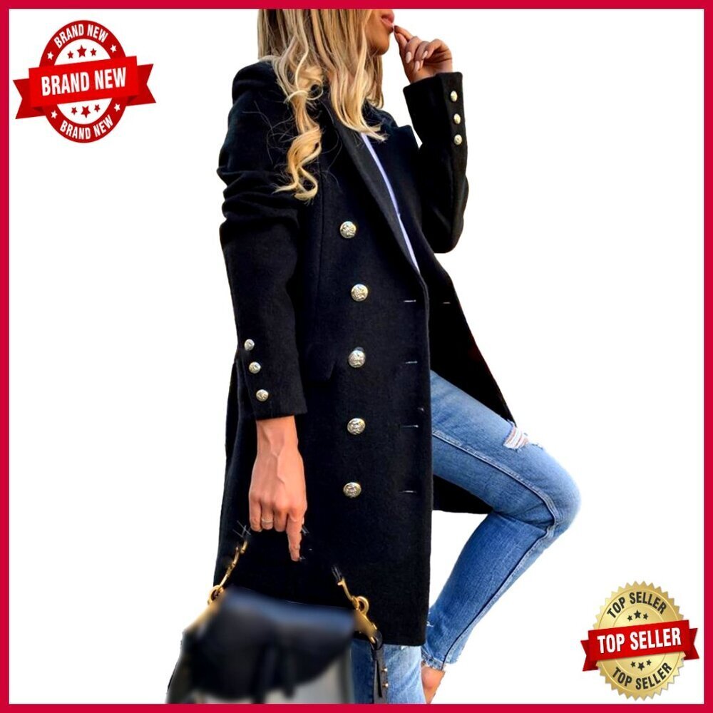 Slim Fit Wool Blend Pea Coat with Notched Lapel, Double Breasted